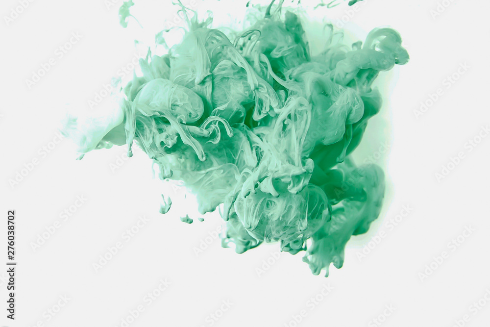 Ink drop in water, green paint splash 