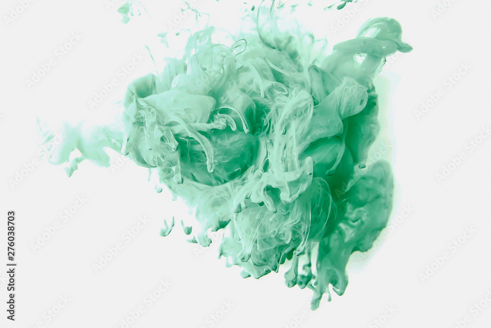 Ink drop in water, green paint splash 