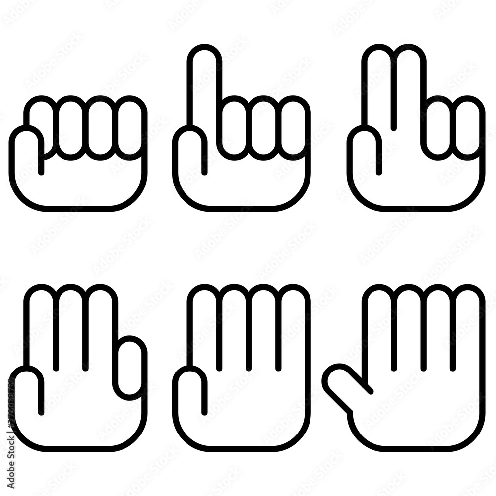 set of hand sign on black and white set of hand sign on black and white