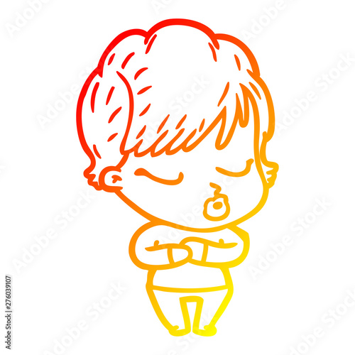 warm gradient line drawing cartoon woman with eyes shut