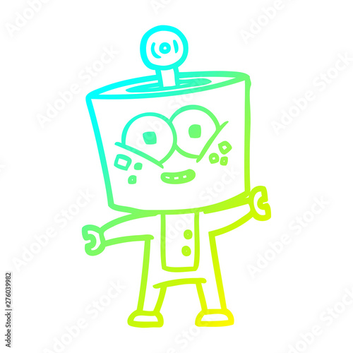 cold gradient line drawing happy cartoon robot