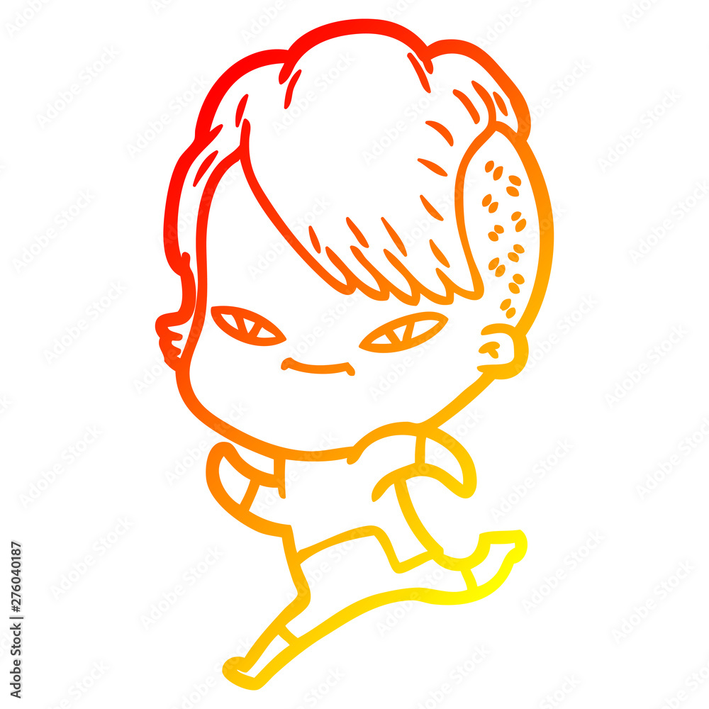 warm gradient line drawing cute cartoon girl with hipster haircut