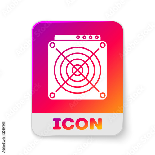 White ASIC Miner icon isolated on white background. Cryptocurrency mining equipment and hardware. Application specific integrated circuit. Rectangle color button. Vector Illustration