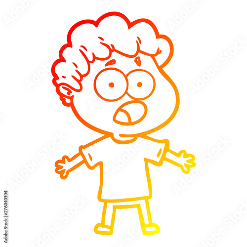 warm gradient line drawing cartoon man gasping in surprise