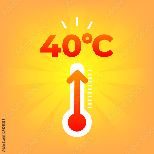 Heat thermometer 40 degrees celsius. Summer weather.