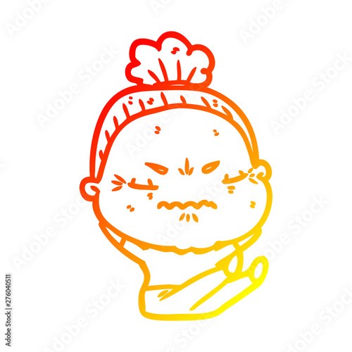 warm gradient line drawing cartoon annoyed old lady