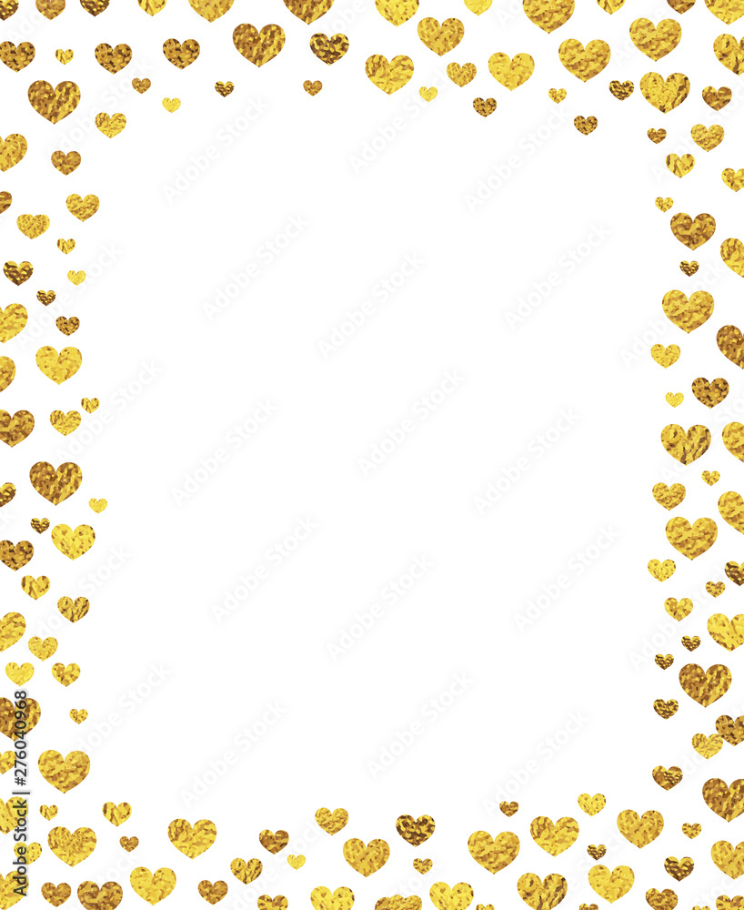 Gold glitter hearts square frame on white background. Gold glitter hearts square frame on white background.