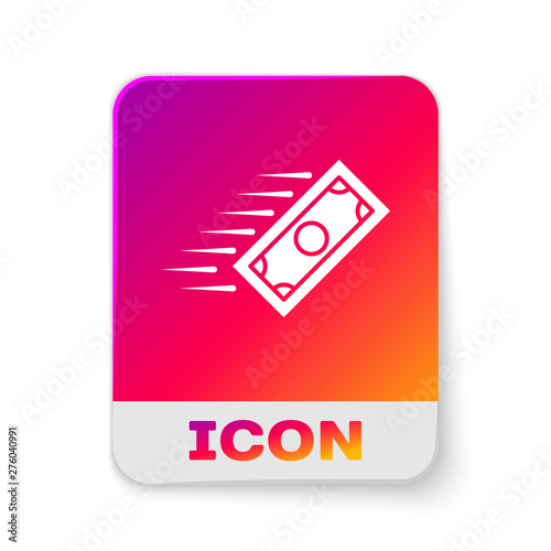 White Fast payments icon isolated on white background. Fast money transfer payment. Financial services, fast loan, time is money, cash back concept. Rectangle color button. Vector Illustration