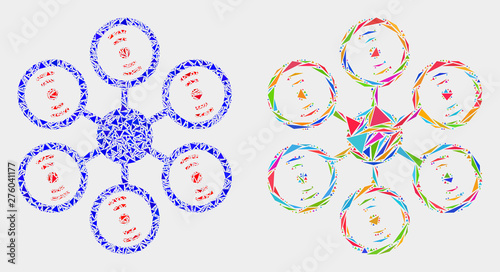 Hexacopter collage icon of triangle items which have variable sizes and shapes and colors. Geometric abstract vector illustration of hexacopter.