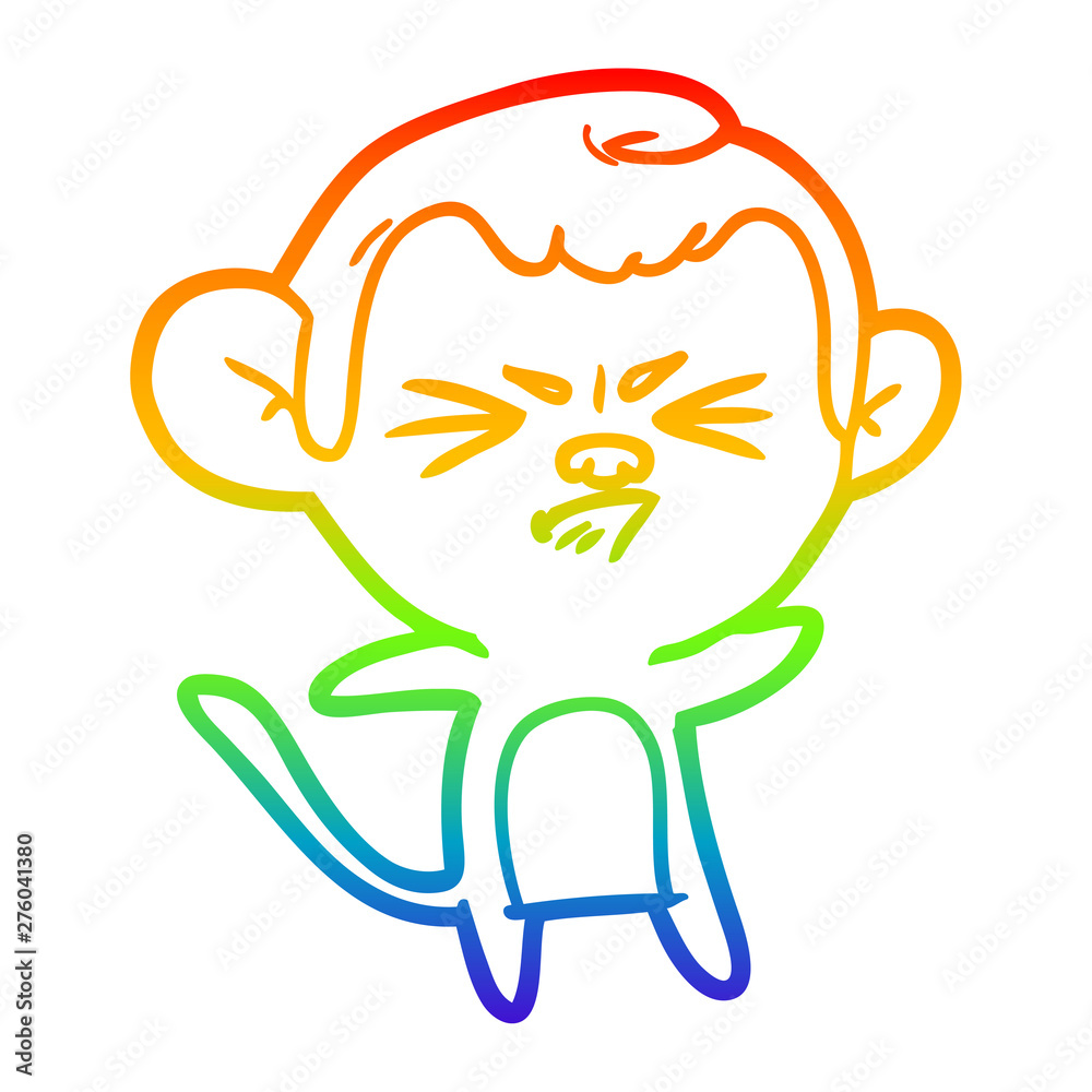 rainbow gradient line drawing cartoon annoyed monkey