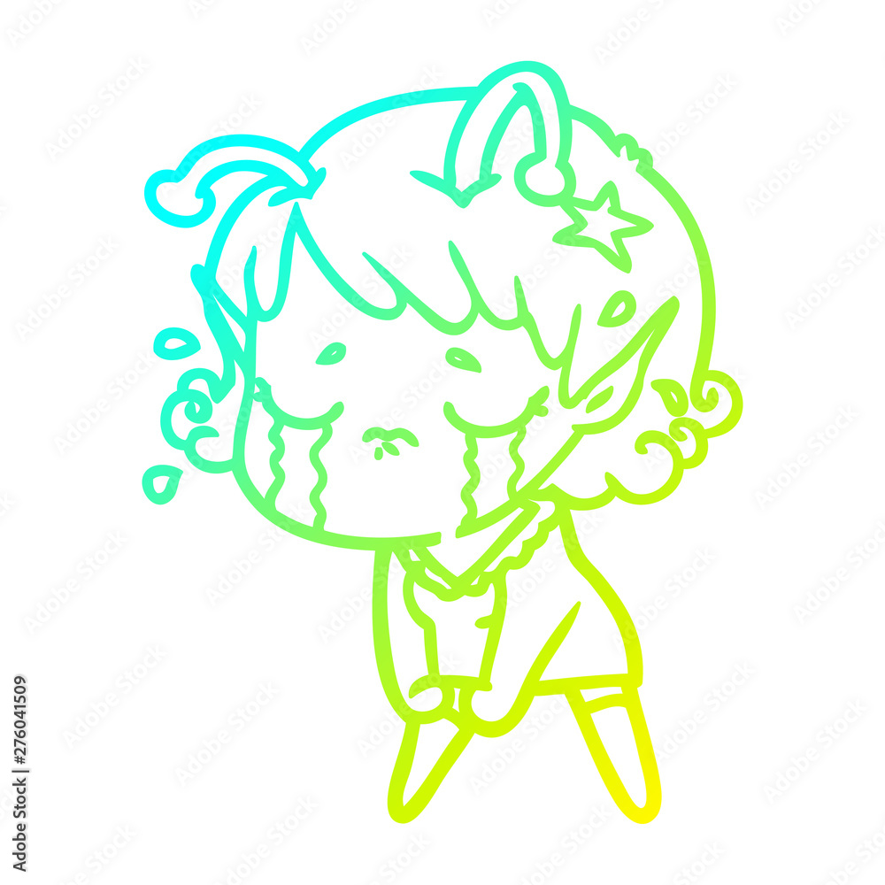 cold gradient line drawing cartoon crying alien girl cold gradient line drawing cartoon crying alien girl