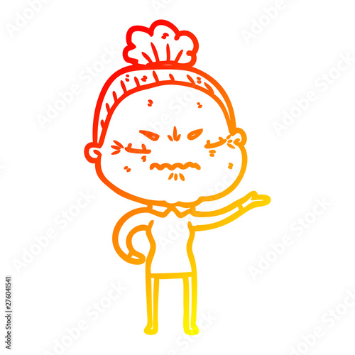 warm gradient line drawing cartoon annoyed old lady