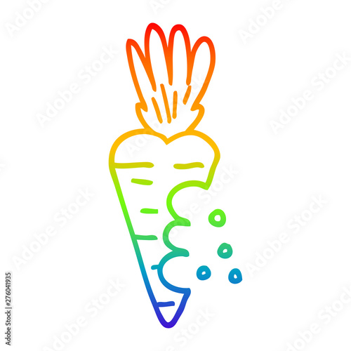 rainbow gradient line drawing cartoon carrot with bite marks