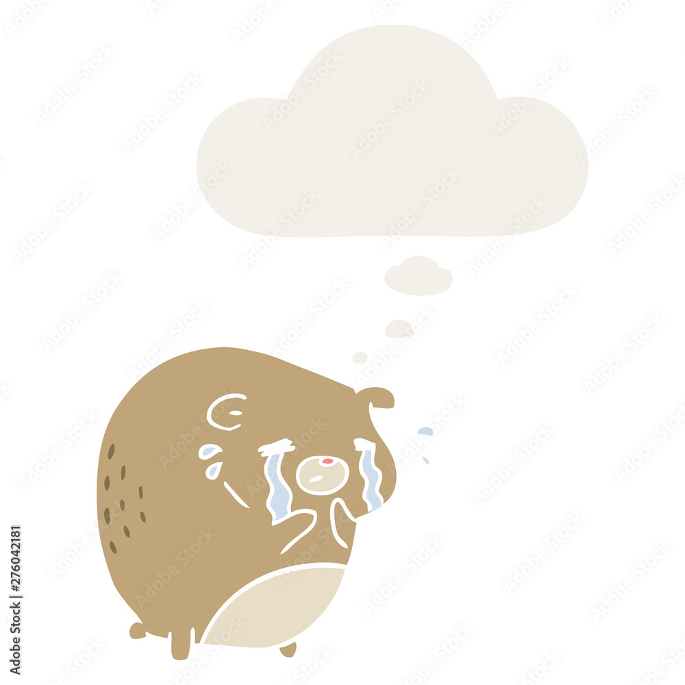 cartoon crying bear and thought bubble in retro style cartoon crying bear and thought bubble in retro style