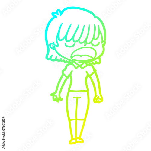 cold gradient line drawing cartoon woman talking loudly