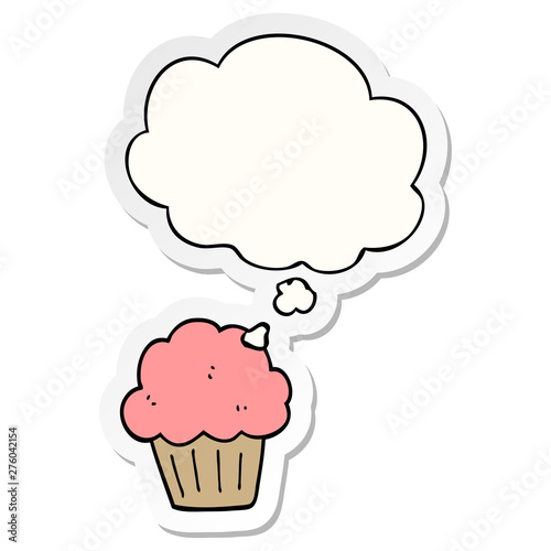 cartoon  muffin and thought bubble as a printed sticker