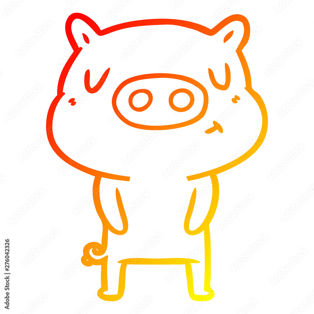 warm gradient line drawing cartoon content pig warm gradient line drawing cartoon content pig