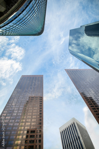 Spectacular view on high rise skyscrapers in financial buildings in the center of downtown Los Angeles  California  USA