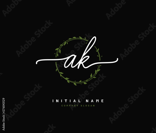 A K AK Beauty vector initial logo, handwriting logo of initial signature, wedding, fashion, jewerly, boutique, floral and botanical with creative template for any company or business.