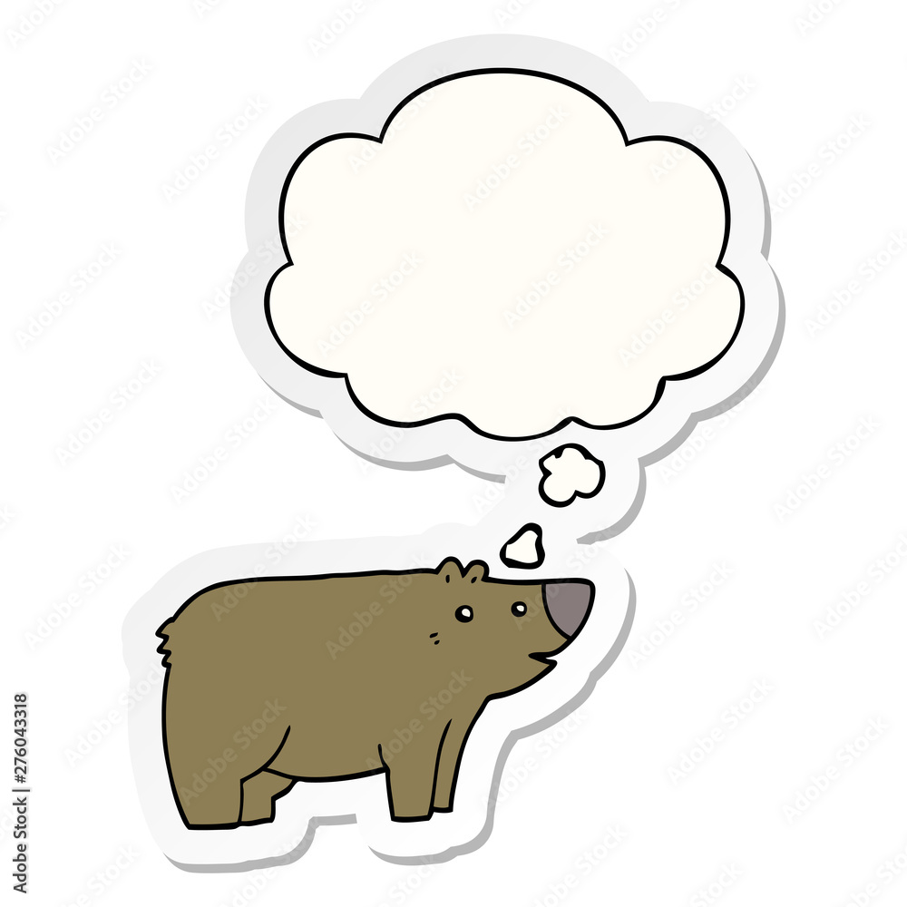 cartoon bear and thought bubble as a printed sticker cartoon bear and thought bubble as a printed sticker