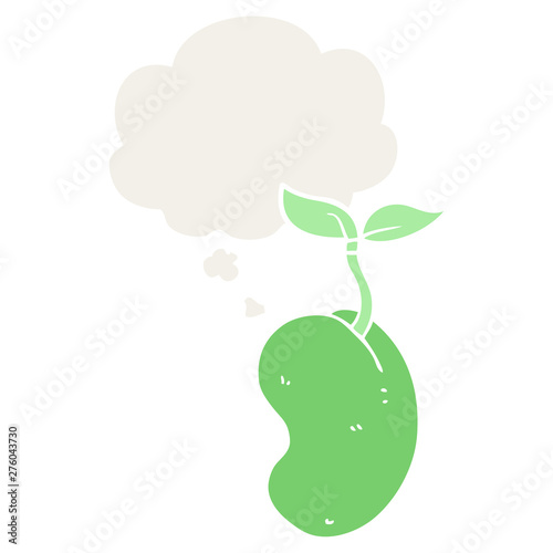 cartoon sprouting seed and thought bubble in retro style
