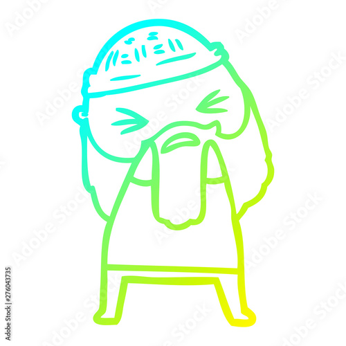 cold gradient line drawing cartoon man with beard