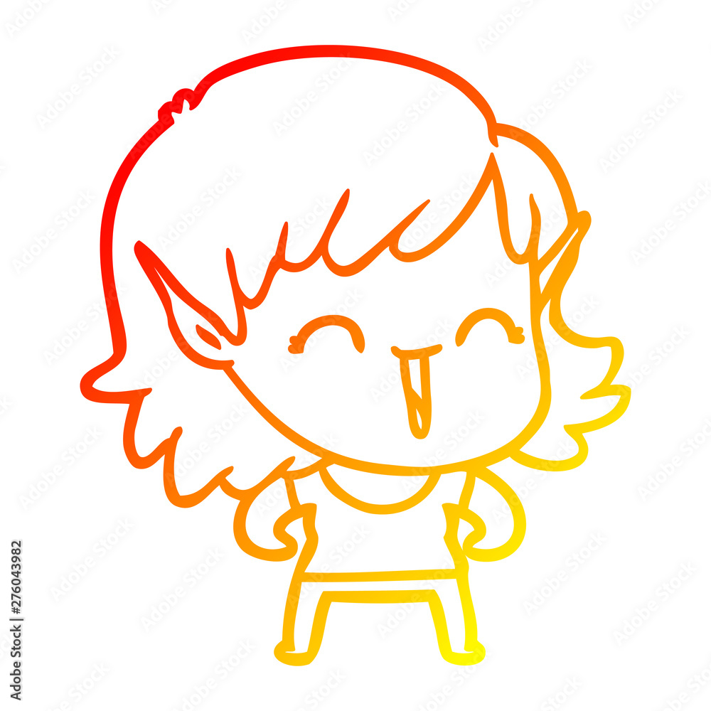 warm gradient line drawing cartoon elf girl warm gradient line drawing cartoon elf girl