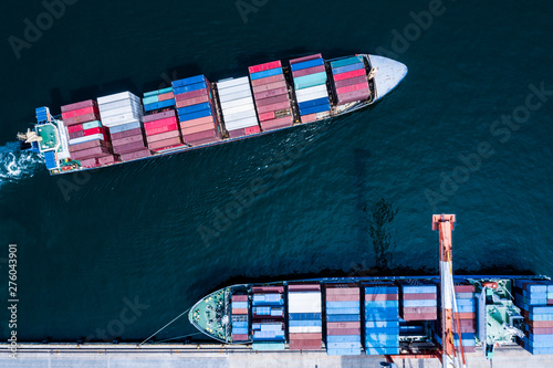 Aerial view of container cargo ship in import export business logistic photo