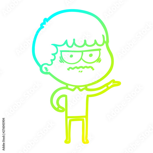 cold gradient line drawing cartoon annoyed man