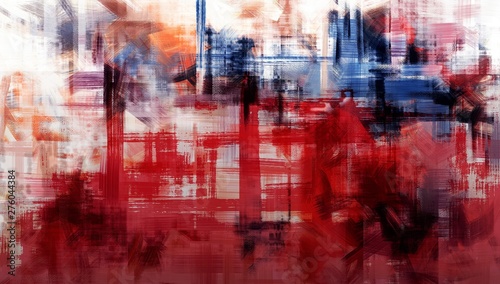 Fototapeta Naklejka Na Ścianę i Meble -  Colorful abstract dirty art painting. Bright artwork with blue and red accents on canvas made with long paint strokes