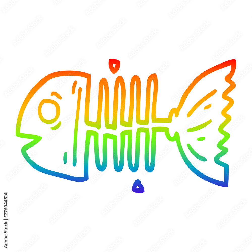 rainbow gradient line drawing cartoon fish bones rainbow gradient line drawing cartoon fish bones