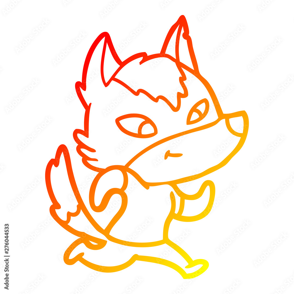 warm gradient line drawing friendly cartoon wolf