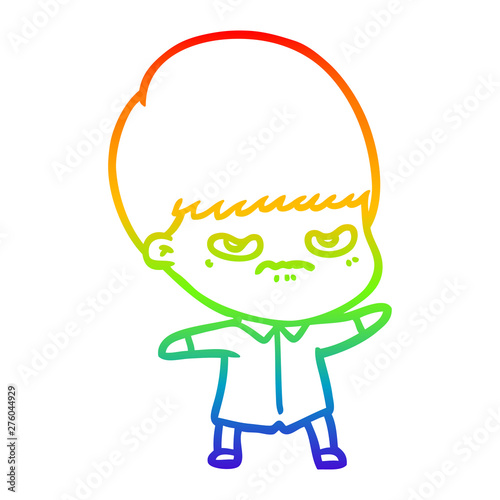 rainbow gradient line drawing annoyed cartoon boy