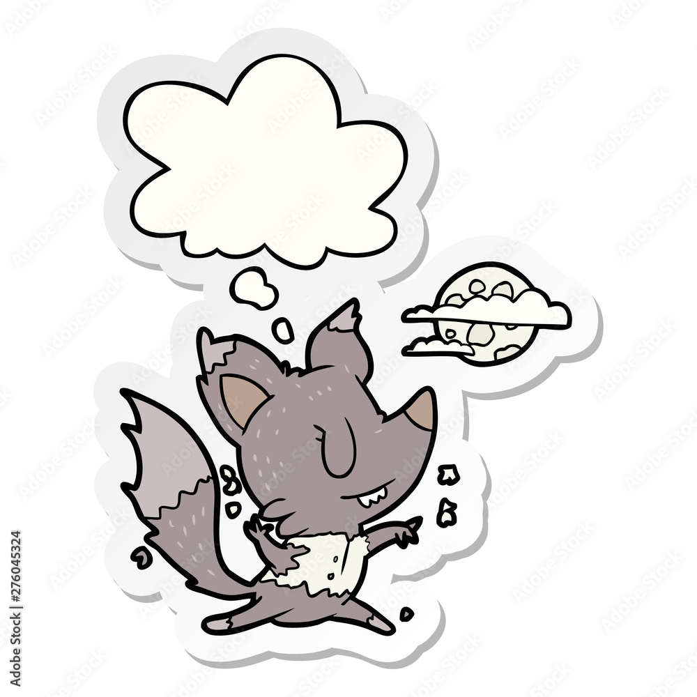 cartoon werewolf changing in moonlight and thought bubble as a printed sticker cartoon werewolf changing in moonlight and thought bubble as a printed sticker
