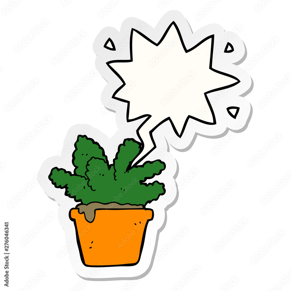 Fototapeta premium cartoon house plant and speech bubble sticker