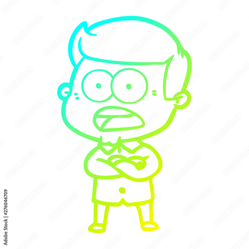 cold gradient line drawing cartoon shocked man