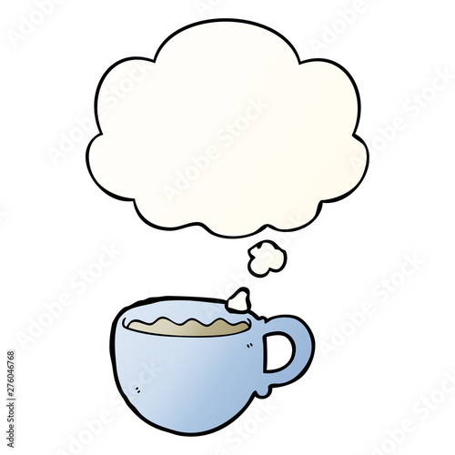 cartoon coffee cup and thought bubble in smooth gradient style