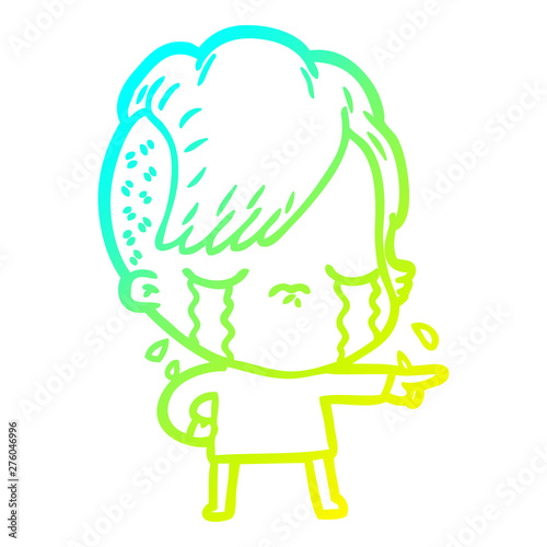 cold gradient line drawing cartoon crying girl accusing