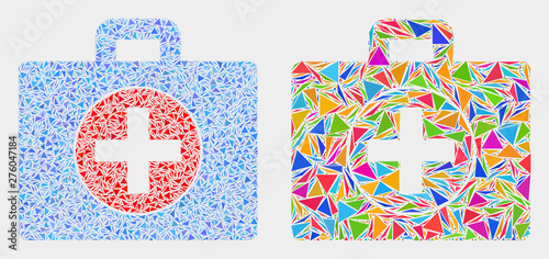 Medical case collage icon of triangle items which have variable sizes and shapes and colors. Geometric abstract vector illustration of medical case.