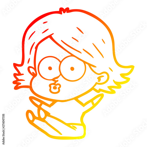 warm gradient line drawing cartoon girl pouting