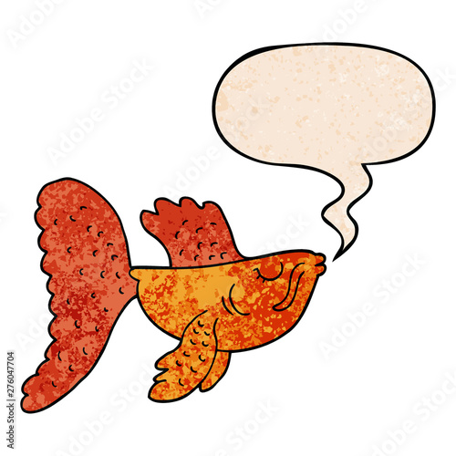 cartoon chinese fighting fish and speech bubble in retro texture style