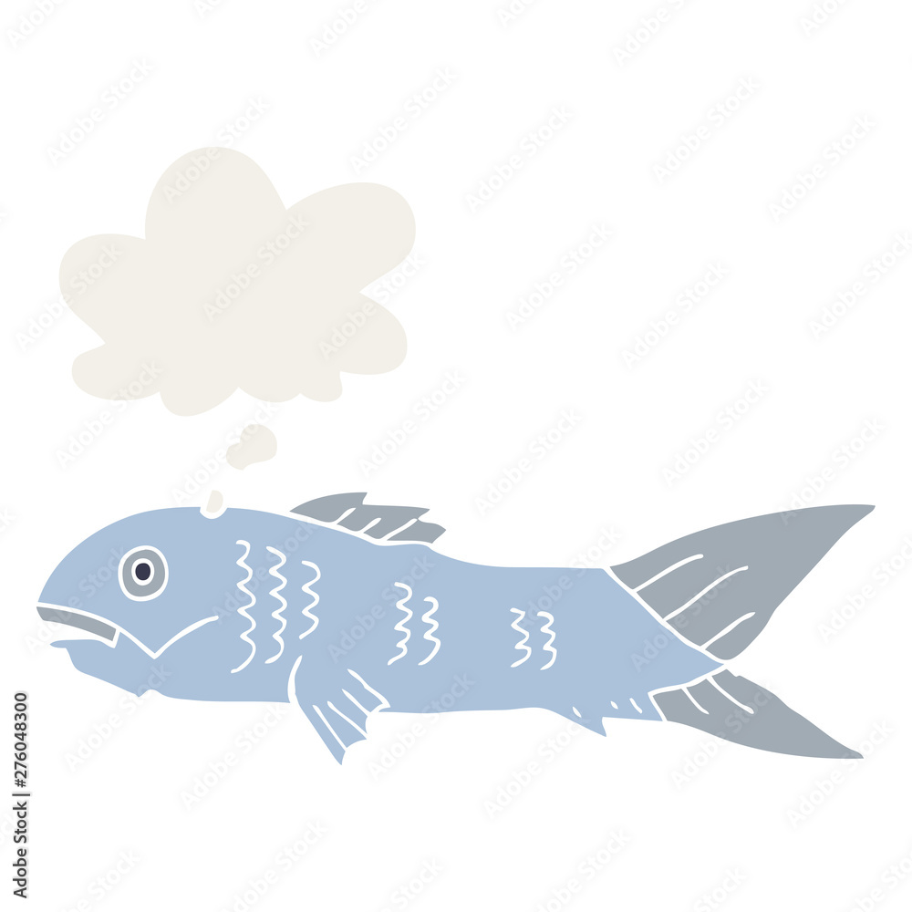 Obraz premium cartoon fish and thought bubble in retro style