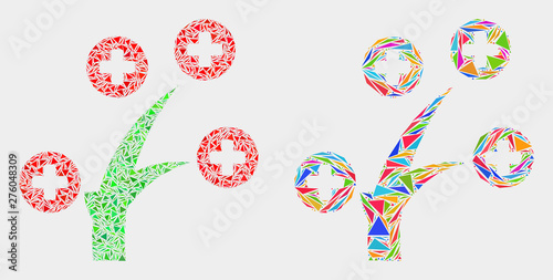 Medical tree collage icon of triangle elements which have variable sizes and shapes and colors. Geometric abstract vector design concept of medical tree.