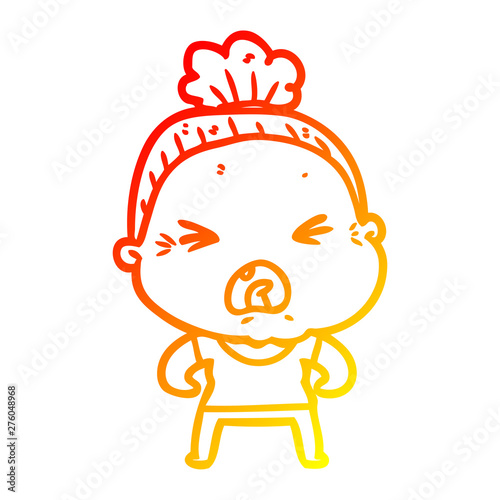 warm gradient line drawing cartoon angry old woman