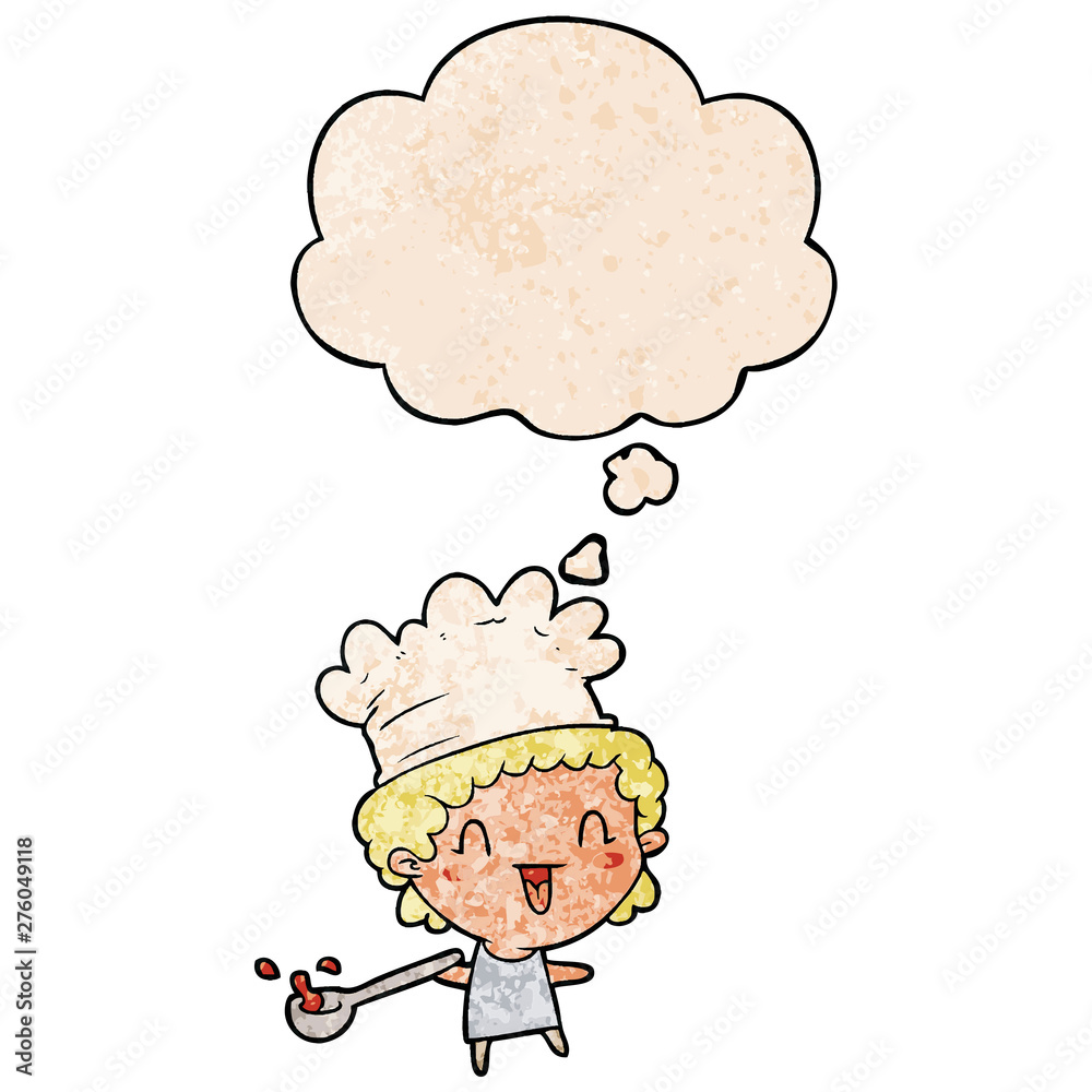cartoon chef and thought bubble in grunge texture pattern style cartoon chef and thought bubble in grunge texture pattern style