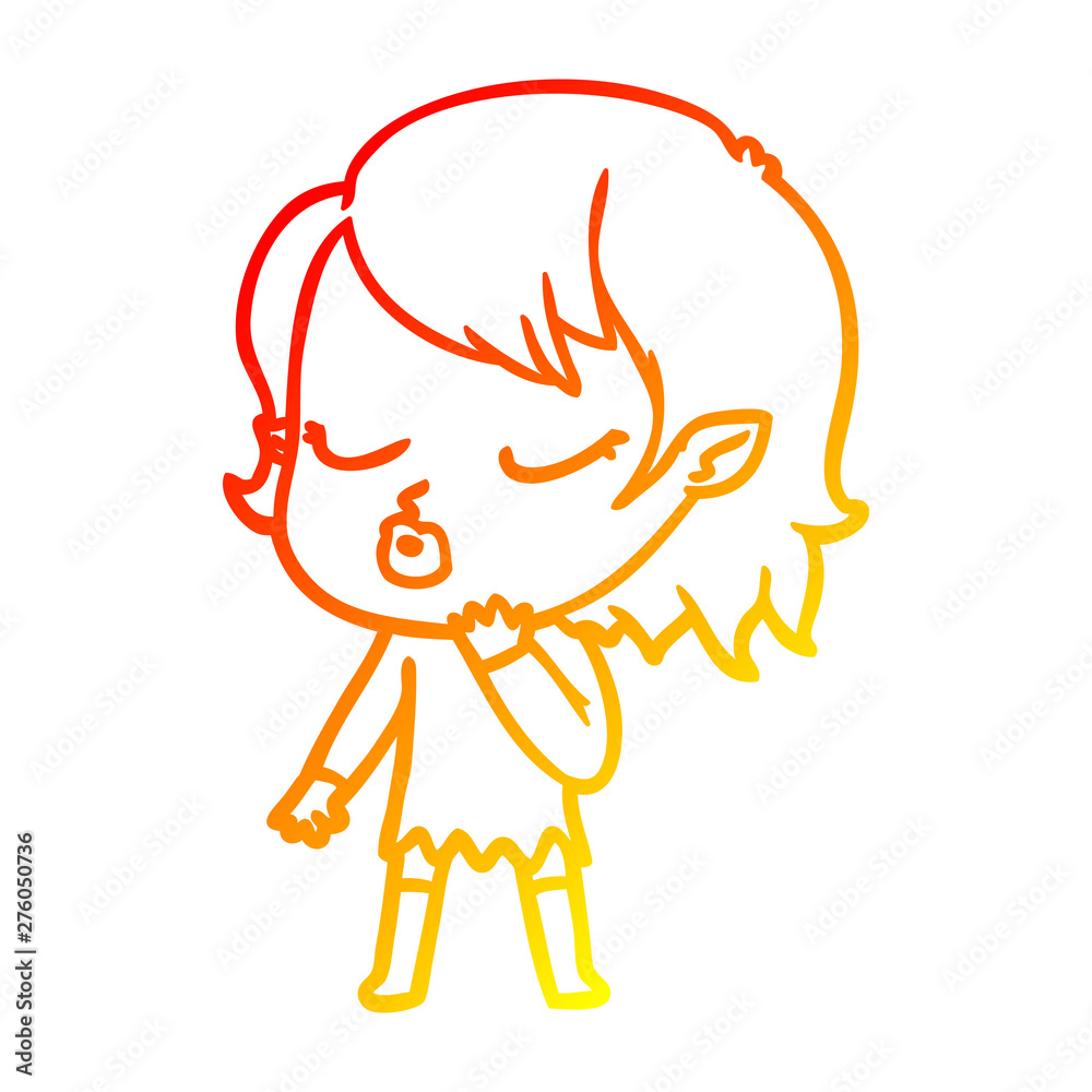 warm gradient line drawing cute cartoon vampire girl