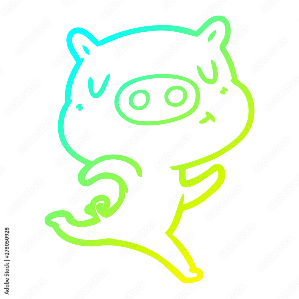 cold gradient line drawing cartoon content pig running