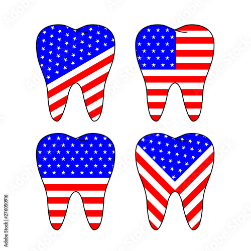 Usa flags pattern in tooth shape.  America indepence day, Happy 4th of July concept. Illustration isolated on white background.
