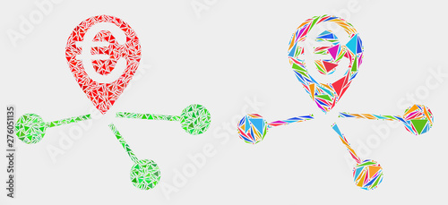 Euro location links collage icon of triangle items which have different sizes and shapes and colors. Geometric abstract vector illustration of euro location links.
