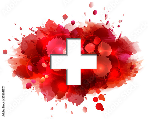 Flag of Switzerland on red paint splashes